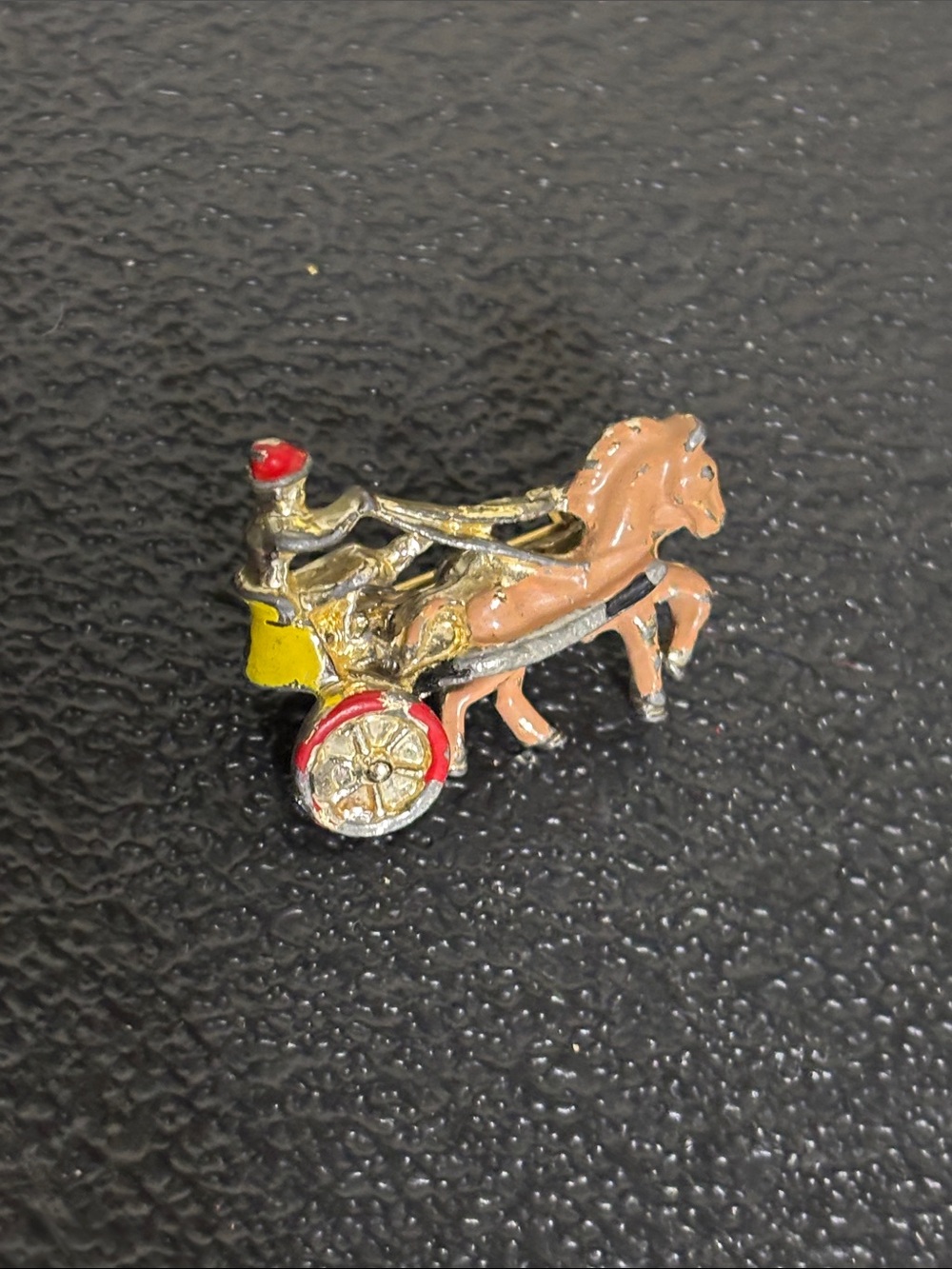Vintage Mini Pink Horse Chariot Enamel Pin Brooch Equestrian